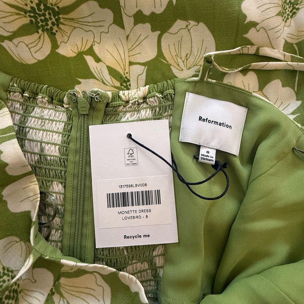 Reformation Monette NWT Green Floral Midi Dress Lovebird Size 8 - Picture 14 of 15